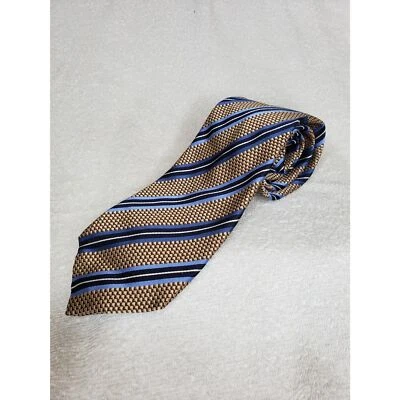 XMI Classic 100% Silk Tie Gold Blue Stripes Executive Look Retails for $75 NWT  - Image 1 of 4