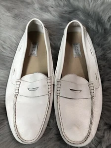 Barneys NY Italian Penny loafers White Leather Car  Driving Shoe 11.5 M 44.5 - Picture 1 of 6