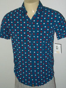 Stars & Stripes Patriotic USA Short Sleeve Button-Front Shirt Men XS NEW - Picture 1 of 6