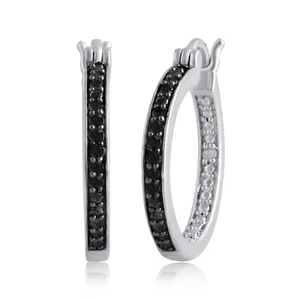 1/3 CTTW inside-Out Black Diamond Hoop Earrings for Womens - Picture 1 of 4