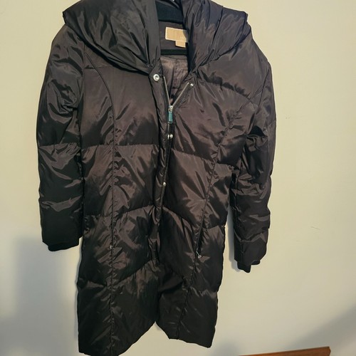 Cappotto donna Michael Kors nero imbottito linea lunga taglia media cappuccio