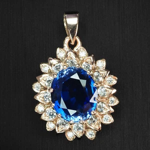 Glittering Royal Blue Sapphire 6Ct 925 Sterling Silver Rose Gold Plated Pendants - Picture 1 of 7
