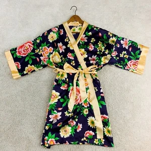 Inner Most Blue Yellow Green Floral Satin Kimono Sleepwear Robe S M L - Picture 1 of 5