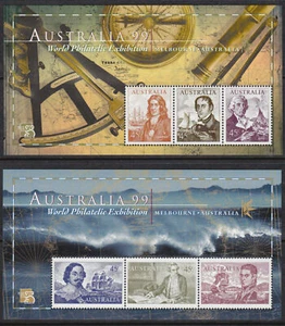 MINT 1999 AUSTRALIAN NAVIGATORS STAMP MINI SHEET SET OF 2 - Picture 1 of 1