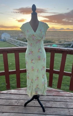 Vestido De Colección Y2K Jody California Floral Hecho en EE. UU. Verde Claro - Talla 11/12 Foto 1 de 4