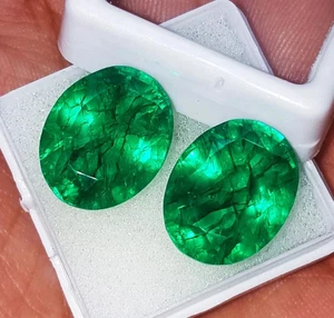 18 Ct Pair (9 Ct Each) Certified Colombian Emerald Oval Cut Natural Gemstones - Picture 1 of 6