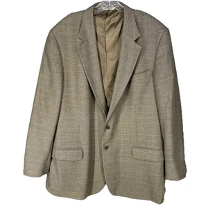 AKA Eddie Bauer Blazer Jacket Mens 50 Beige Plaid Silk Wool Blend Houndstooth - Picture 1 of 16