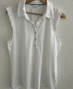 SIGRID OLSEN Blanco Volantes Sin Mangas Polo Golf Tenis Pickleball Camisa Preppy XL - Imagen 1 de 6