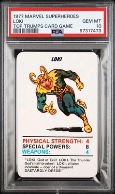 1977 MARVEL SUPERHEROES LOKI TOP TRUMPS CARD GAME PSA 10 GEM MINT RARE!!! - Image 1 of 2