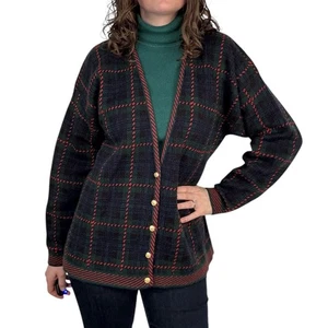 Vintage Pendelton klassische Damen XL 100% Schurwolle marine/grün/rot karierte Strickjacke - Bild 1 von 8