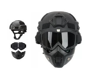 Adult Unisex Black Tactical Helmets with Detachable Face Mask Goggles for Air... - Picture 1 of 7