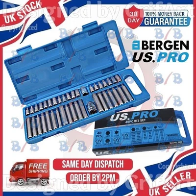 40PC ASSORTED HEX SPLINE TORX STAR SET LONG SHORT 3/8" 1/2" BIT HOLDER ADAPTER - Image 1 of 4