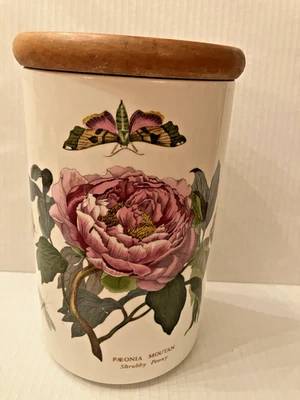 Portmeirion Botanic Garden Shrubby Peony Canister with Wood Lid,  7 5/8" EVC - Image 1 of 4