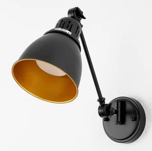 Yansun 6 in. (Set of 2 ) 1-Light Black Gold Swing Arm Adjustable Wall Sconces - Picture 1 of 3