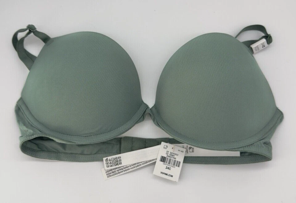 Sujetador Victoria's Secret ROSA Wear Everywhere Super Push-Up VS Verde Acanalado 34C Nuevo con Etiquetas Foto 1 de 2