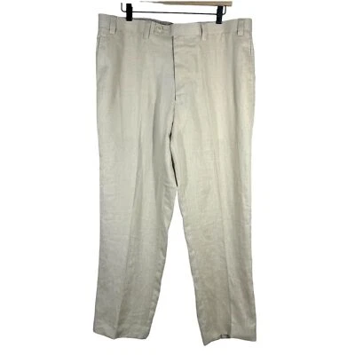 Pantalones de lino crema para hombre Calvin Klein pantalones frente plano talla 38R Foto 1 de 4