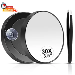 30X Magnifying Mirror, Small Magnifying Mirror with Suction Cup and Tweezers, as - Picture 1 of 12