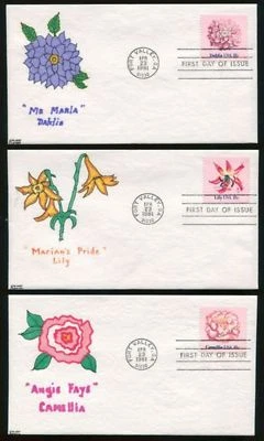#1876-79 18c Flowers Set of 5 FDC's Kribbs Hand Painted Cachets  3/3 FD5363 - Image 1 of 4