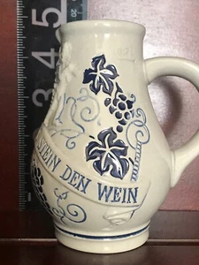 Pitcher Stoneware German Small 4.5 inch TRINKT WIE EURE VATER AUS STEIN DEN WEIN - Picture 1 of 9