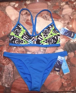 Speedo Endurance Womens Bikini Swimsuit Turnz Clash Time Fixed Back 2pc Set NWT - Picture 1 of 11