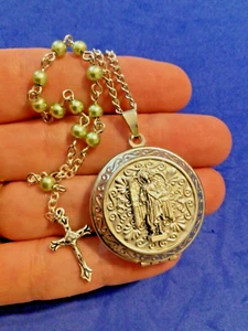 Handmade STAINLESS STEEL Archangel St RAPHAEL Locket Necklace Rosary Saint 1-1/4 - Picture 1 of 6