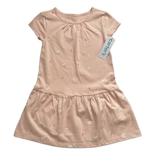 Toddler Girls Carter's Pink Bunny Dress Size 4T Short Sleeve Cotton Pullover NWT - Picture 1 of 8