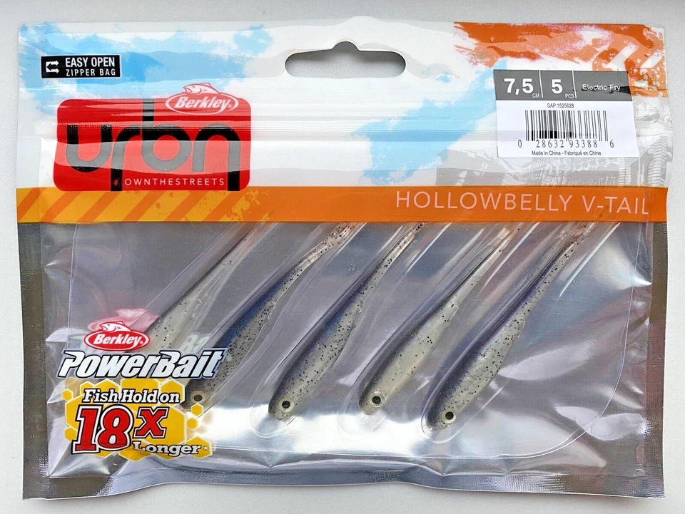 Berkley Powerbait URBN Hollowbelly V-Tail 7,5cm ELECTRIC FRY 5-Stück Gummifisch - Bild 1 von 1
