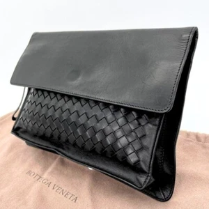 BOTTEGA VENETA Intrecciato Clutch Bag Pouch Purse Leather Black Auth - Picture 1 of 17