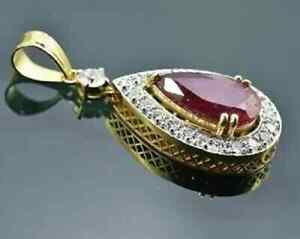 2Ct Pear Cut Lab-Created Red Ruby Women's Halo Pendant 14K Yellow Gold Plated