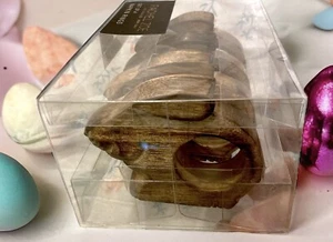 Set of 4 Rachel Zoe Easter Bunny Wood Napkin Holder Rings Wooden Rabbits New - Picture 1 of 1