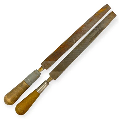 Rare Heller 18 in Long Nucut Lathe Flat File Set, Wood Handle, 2 Pcs Made in USA - Image 1 of 4