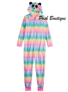 Girls Panda One Piece Pajamas Union Suit Hoodie 6 8 10 12 14 Halloween Costume - Picture 1 of 3