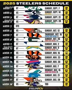PITTSBURGH STEELERS 2025 NFL Football Schedule Glossy Fridge Magnet 8" x 10" - Picture 1 of 1
