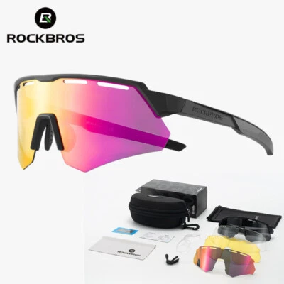 ROCKBROS 骑行太阳镜偏光 UV400 运动护目镜带 4 镜片黑色 — 第 1/4 张图片