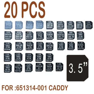20PCS 651314-001 Tray Caddy Adhesive Stickers Labels FOR HP G8G9 3.5HDD Stickers - Image 1 of 4