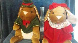 Plush Pair 1985 Christmas Velveteen Stuffed Rabbit Toys R Us - Picture 1 of 11