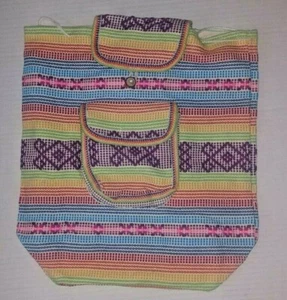 Mochila Lona Mexicana Colores Pastel Púrpura Triángulos Aztecas Suroeste - Imagen 1 de 5