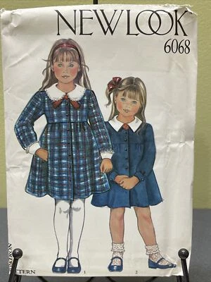 UNCUT Vintage New Look 6068 Girl’s Dress Sizes 3 4 5 6 7 8 9 10 Button Front - Image 1 of 4