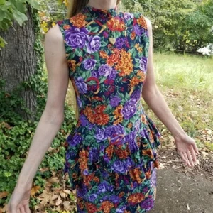 80s Vintage Purple Peplum Dress The Ronettes Motown All That Jazz Music Tulip SM - Picture 1 of 7