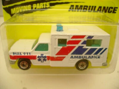 1994 MATCHBOX SUPERFAST #25 WHITE RED BLUE AMBULANCE DIAL 911 NEW ON CARD - Image 1 of 4