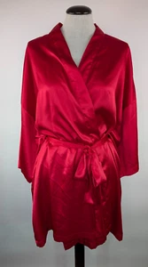 Victoria's Secret Solid Red Short Silky Satin Robe One Size with Pockets - Picture 1 of 7
