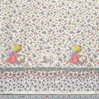 Vintage Precious Moments Single Border w/Florals Cotton Blend by the HALF YARD - Image 1 of 2