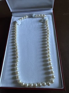 American Pearl: Japanese Aliya Cultured Pearl Necklace 17 inches, 6.5 X 7mm Size - Picture 1 of 5
