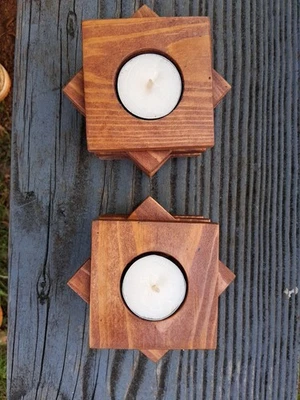 Candle Holder  Wood  2 Pieces - Image 1 of 2