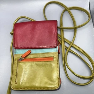ILI Genuine Leather Organizer on A String Crossbody Color Block GRFID Bag - Picture 1 of 7