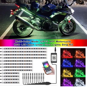 12 IN 1 Motorcycle LED RGB Light Kit w/APP Control Under Glow Body Neon Strip - Picture 1 of 13