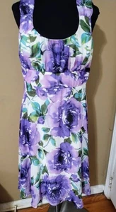 Adorable Elegant Lilac Watercolor Roses Chiffon Empire Style Dress Sz 16P - Picture 1 of 4