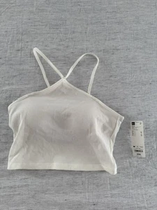 GU Ribbed White Preppy Cross Front Tank Top Size S With Built In Bra - Picture 1 of 5