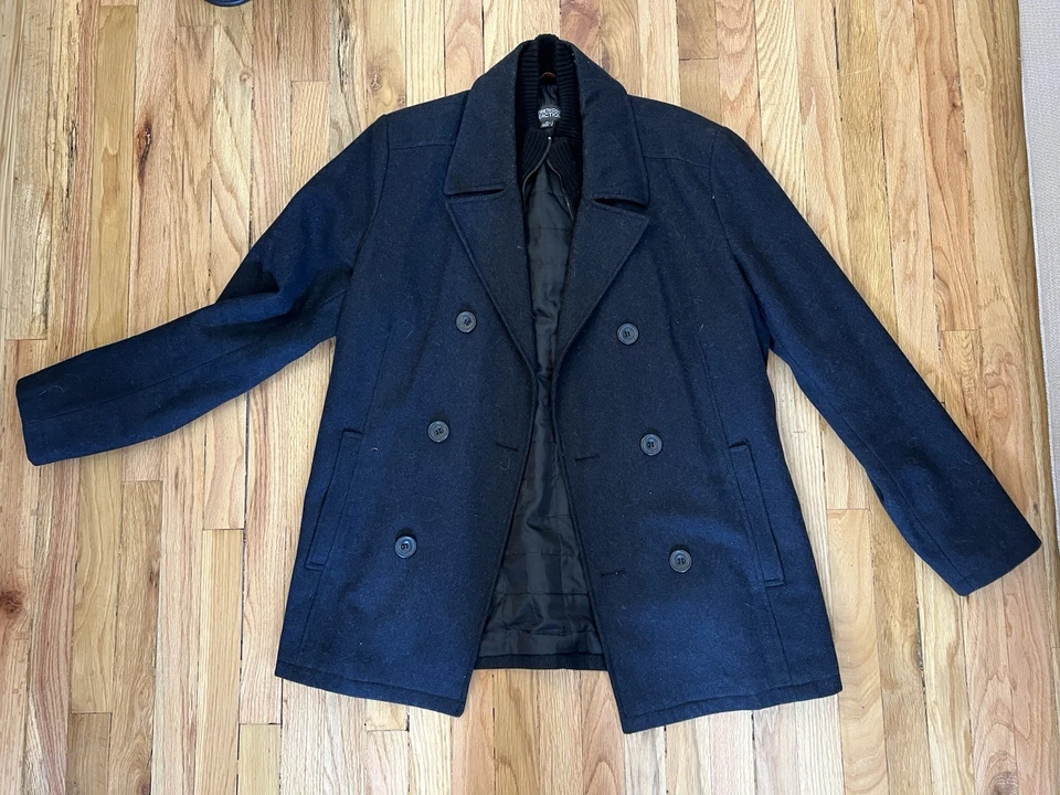 Chaquetón Kenneth Cole para hombre mezcla de lana de doble botonadura con babero, talla M Foto 1 de 1