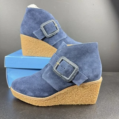 Jack Rogers Izzie Suede Wedge Boot Bootie Midnight Blue Buckle Women's Size 6.5 - Image 1 of 4